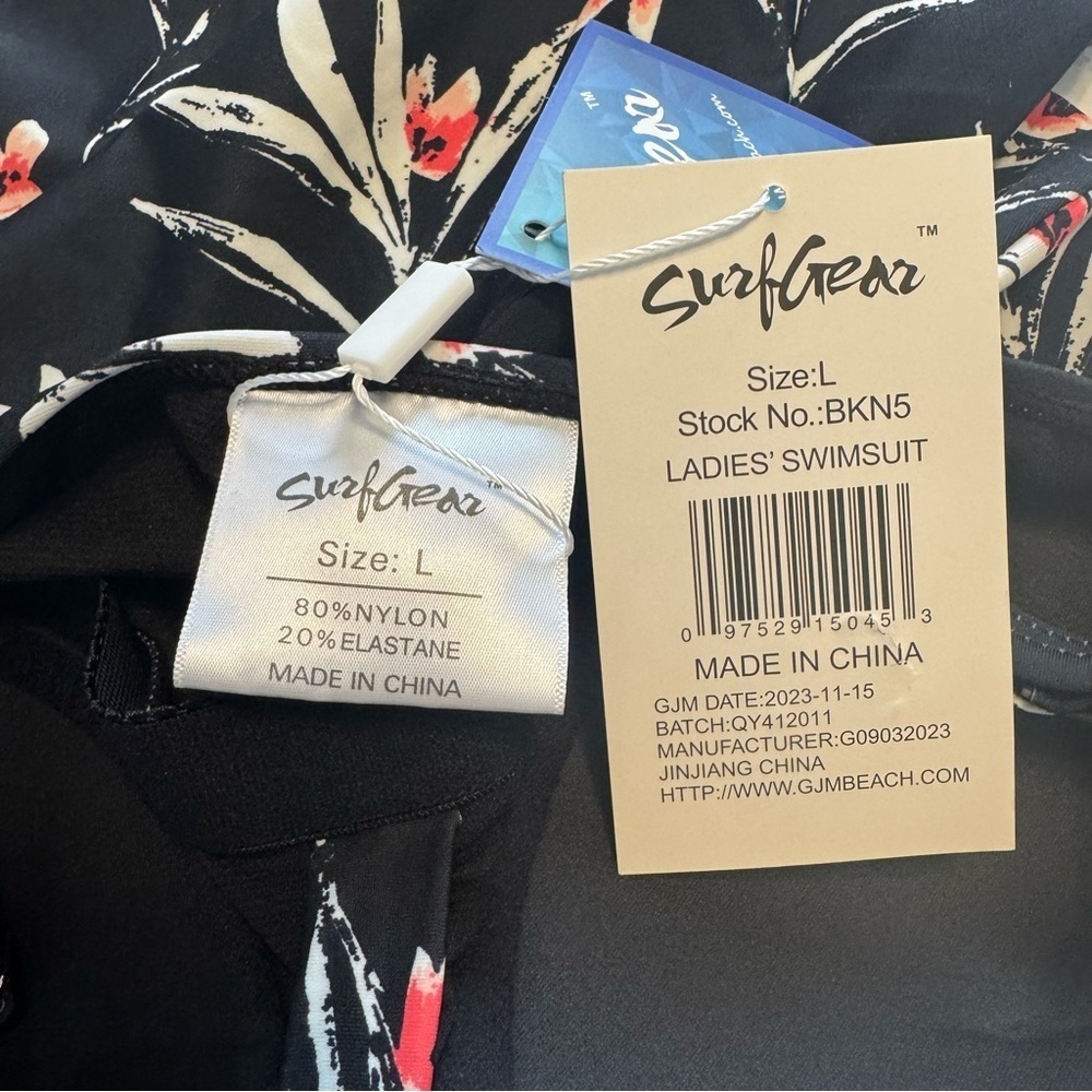 SurfGear NWT Black Floral Women's Large Tankini Swim Top - Picture 7 of 7